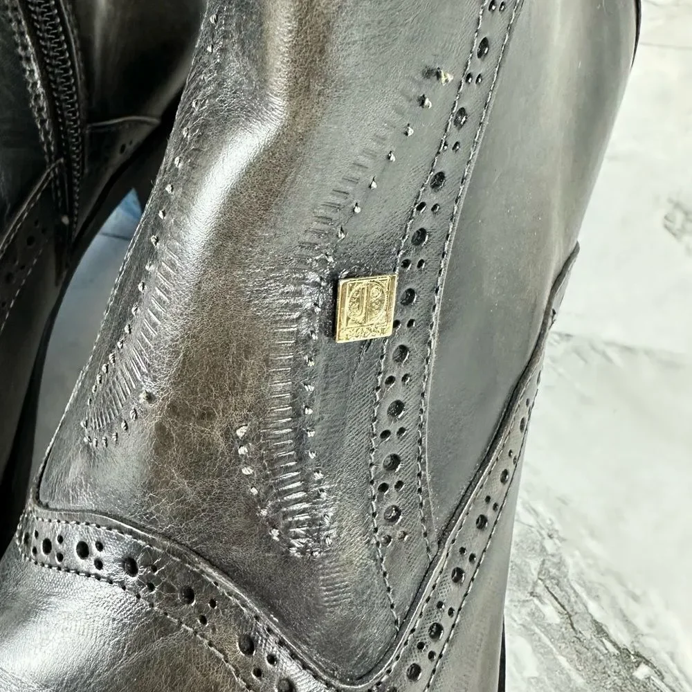 Black Leather Wingtip Ankle Boots with Side Zip